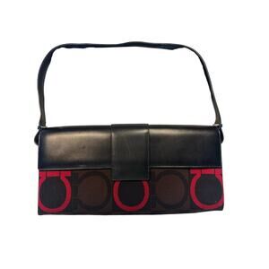 Salvatore Ferragamo Leather Satchel / East-West Tote Bag Black / Red Lining